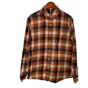 J. Crew Mens Large Flannel Button Down Shirt Brown Green Plaid  Long Sleeve